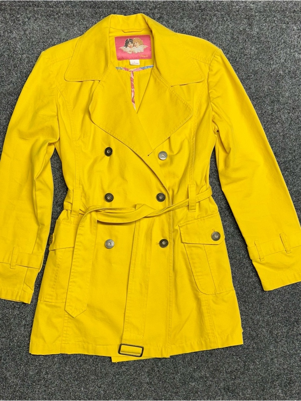 Fiorucci Yellow Denim Trench Y2k Double breasted belted punk colorful layering